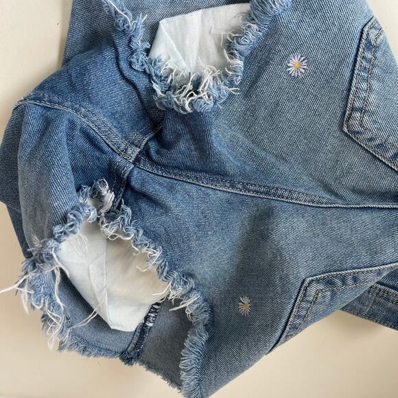 Hollister Y2K Daisy Button Fly Jean Womens Shorts Sz 3 Festival Frayed Embroider - Picture 6 of 9